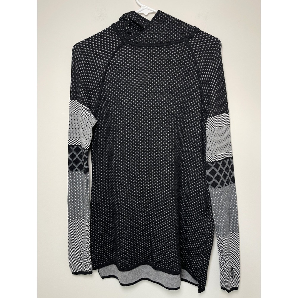 Krimson Klover Merino Wool Blend Knit Hoodie Thumbhole Sweater Tunic Top Black M